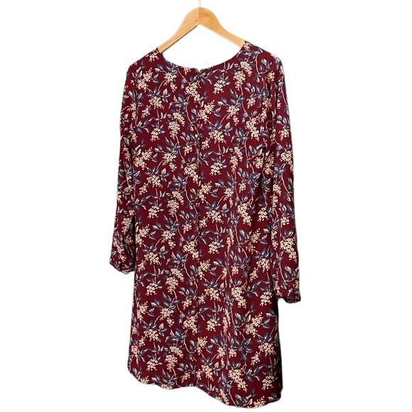Madewell Button-Back Long Sleeve Shift Dress Size Small Burgundy Floral Cottage - Picture 7 of 15